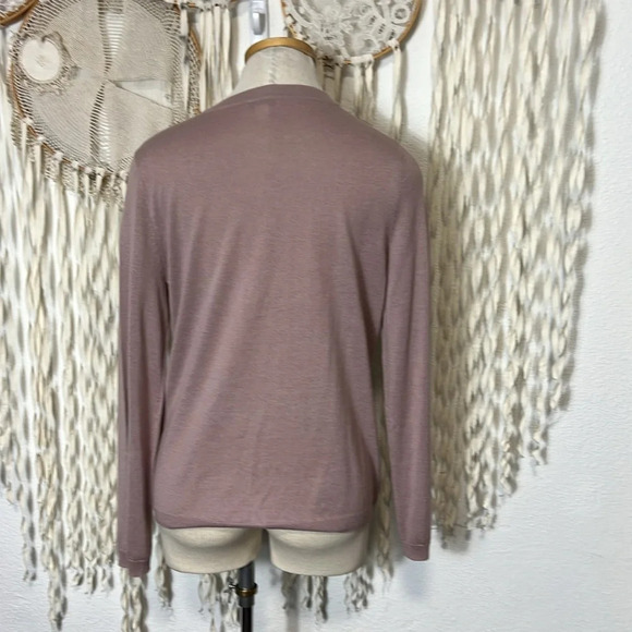 Garnet Hill Mauve Silk/Merino Wool/Cashmere 3D Floral Button Cardigan Size M - Picture 3 of 8